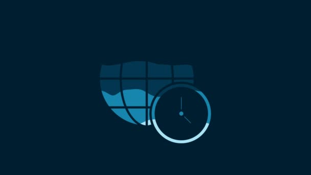 White World Time Icon Isolated Blue Background Clock Globe Video — Stockvideo