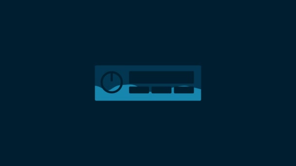 白色汽车音频图标隔离在蓝色背景 Fm无线电车音频图标 4K视频运动图形动画 — 图库视频影像