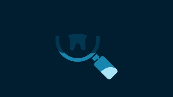 White Dental Search Icon Isolated Blue Background Tooth Symbol Dentistry — Video Stock