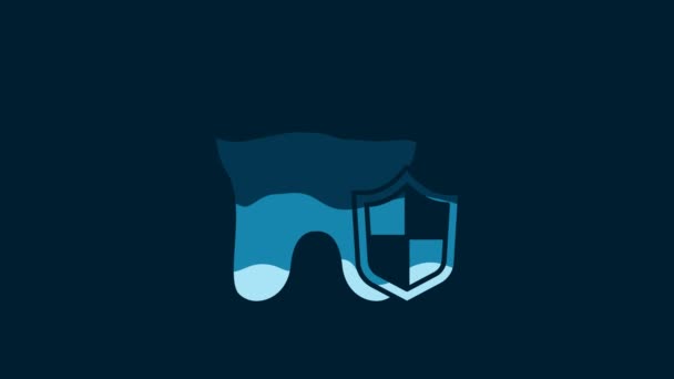 Белый Значок Защиты Зубов Выделен Синем Фоне Логотип Зуба Щите — стоковое видео