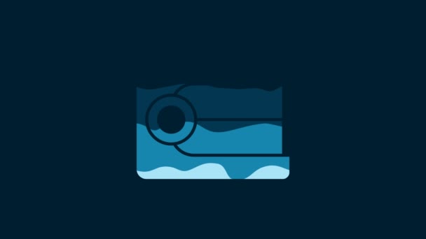 青色の背景に隔離されたホワイトデンツモデルアイコン 歯の概念 4Kビデオモーショングラフィックアニメーション — ストック動画