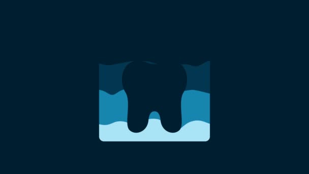 白色の歯のアイコンのX線は 青色の背景に隔離されました 歯科用X線 放射線画像 4Kビデオモーショングラフィックアニメーション — ストック動画
