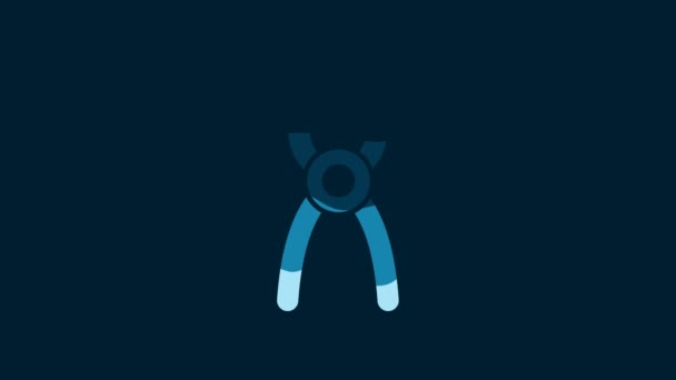 白色的牙齿钳图标孤立在蓝色的背景 牙科设备 4K视频运动图形动画 — 图库视频影像