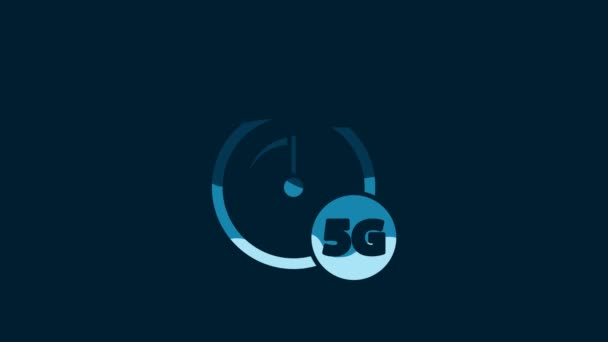ブルーを基調とした5Gアイコンを搭載したホワイトデジタル速度計のコンセプト グローバルネットワーク高速接続データレート技術 4Kビデオモーショングラフィックアニメーション — ストック動画
