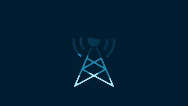 White Antenna Icon Isolated Blue Background Radio Antenna Wireless Technology — Vídeo de Stock