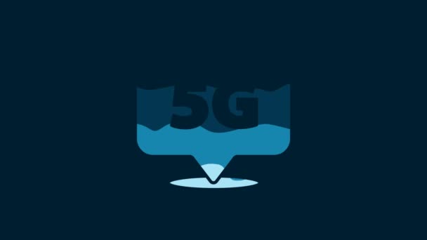 白色位置5G新无线无线无线网络连接图标隔离在蓝色背景 全球网络高速连接数据速率技术 4K视频运动图形动画 — 图库视频影像