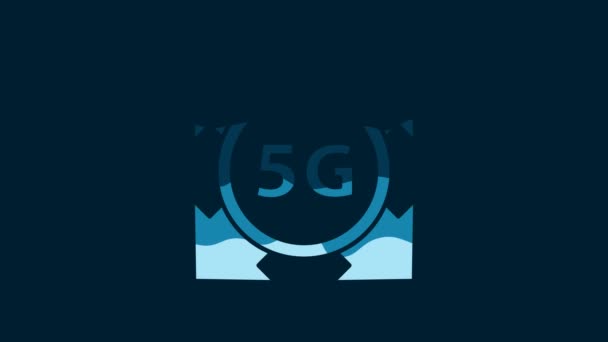 青の背景に隔離されたホワイト5G新しいワイヤレスインターネット無線Lan接続アイコン グローバルネットワーク高速接続データレート技術 4Kビデオモーショングラフィックアニメーション — ストック動画