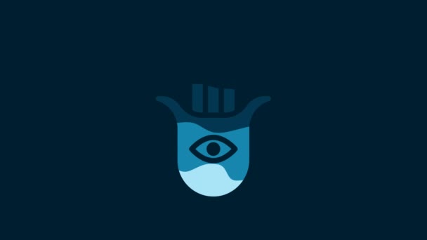 白色Hamsa手像被蓝色背景隔离 法蒂玛的手 护身符 恶魔眼保护的象征 4K视频运动图形动画 — 图库视频影像