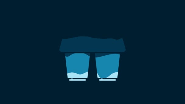 白いコーヒーカップ青の背景にアイコンを隔離移動します 4Kビデオモーショングラフィックアニメーション — ストック動画