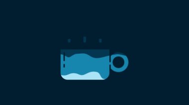 White Coffee cup icon isolated on blue background. Tea cup. Hot drink coffee. 4K Video motion graphic animation.