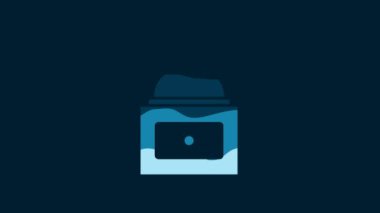 White Manual coffee grinder icon isolated on blue background. 4K Video motion graphic animation.