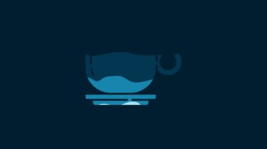 White Coffee cup icon isolated on blue background. Tea cup. Hot drink coffee. 4K Video motion graphic animation.
