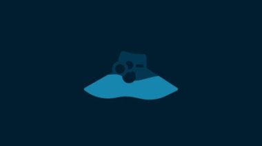 White Elegant women hat icon isolated on blue background. 4K Video motion graphic animation.
