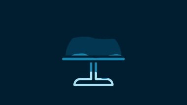 White Covered with a tray of food icon isolated on blue background. Tray and lid. Restaurant cloche with lid. Kitchenware symbol. 4K Video motion graphic animation.