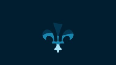 White Fleur De Lys icon isolated on blue background. 4K Video motion graphic animation.