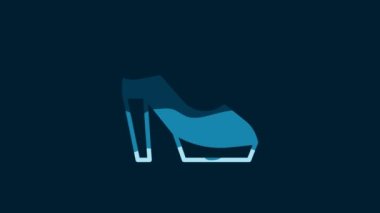 White Woman shoe with high heel icon isolated on blue background. 4K Video motion graphic animation.