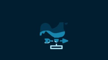 White Rooster weather vane icon isolated on blue background. Weathercock sign. Windvane rooster. 4K Video motion graphic animation.