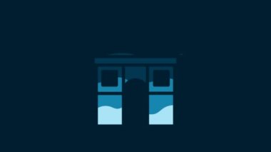 White Triumphal Arch icon isolated on blue background. Landmark of Paris, France. 4K Video motion graphic animation.