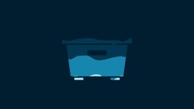 White Trash can icon isolated on blue background. Garbage bin sign. Recycle basket icon. Office trash icon. 4K Video motion graphic animation.