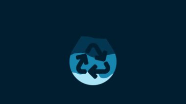 White Recycle clean aqua icon isolated on blue background. Drop of water with sign recycling. 4K Video motion graphic animation.