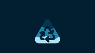 White Garbage bag with recycle symbol icon isolated on blue background. Trash can icon. Recycle basket sign. 4K Video motion graphic animation.