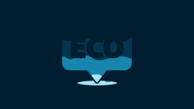 White Banner, label, tag, logo for eco green healthy food icon isolated on blue background. Organic product. Healthy food sticker. 4K Video motion graphic animation.