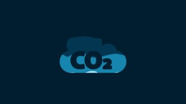 White CO2 emissions in cloud icon isolated on blue background. Carbon dioxide formula, smog pollution concept, environment concept. 4K Video motion graphic animation.