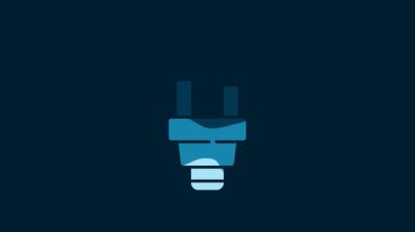 White LED light bulb icon isolated on blue background. Economical LED illuminated lightbulb. Save energy lamp. 4K Video motion graphic animation.
