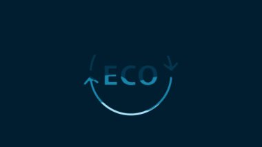 White Banner, label, tag, logo for eco green healthy food icon isolated on blue background. Organic product. Healthy food sticker. 4K Video motion graphic animation.