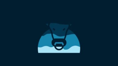 White Bull icon isolated on blue background. Spanish fighting bull. 4K Video motion graphic animation.