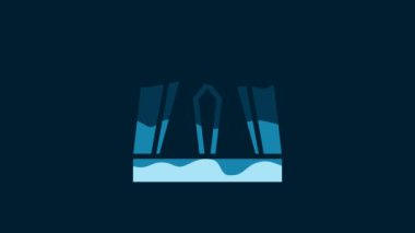 White Gate of Europe icon isolated on blue background. The Puerta de Europa towers. Madrid city, Spain. 4K Video motion graphic animation.