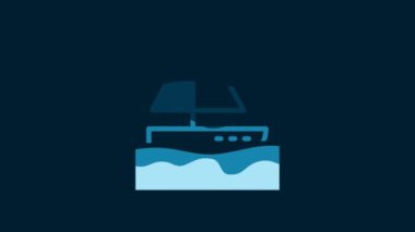 White Yacht sailboat or sailing ship icon isolated on blue background. Sail boat marine cruise travel. 4K Video motion graphic animation.