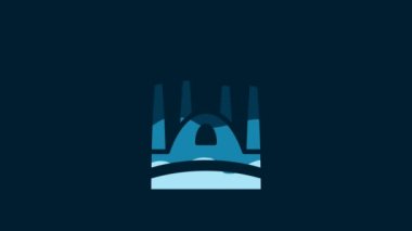 White Sagrada Familia Cathedral at Barcelona, Spain icon isolated on blue background. 4K Video motion graphic animation.
