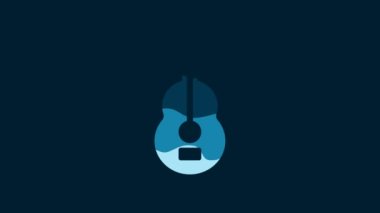 White Spanish guitar icon isolated on blue background. Acoustic guitar. String musical instrument. 4K Video motion graphic animation.