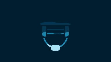 White Hockey helmet icon isolated on blue background. 4K Video motion graphic animation.