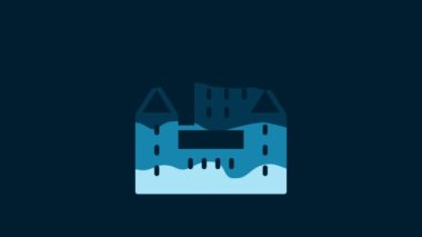 White Chateau Frontenac hotel in Quebec City, Canada icon isolated on blue background. 4K Video motion graphic animation.