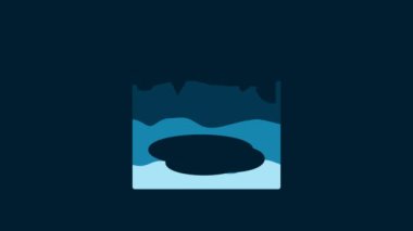 White Canadian landscape with mountains and lake icon isolated on blue background. 4K Video motion graphic animation.