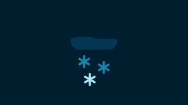 White Cloud with snow icon isolated on blue background. Cloud with snowflakes. Single weather icon. Snowing sign. 4K Video motion graphic animation.