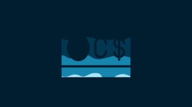 White Canadian dollar currency symbol icon isolated on blue background. 4K Video motion graphic animation.