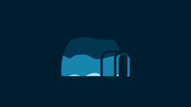 White Igloo ice house icon isolated on blue background. Snow home, Eskimo dome-shaped hut winter shelter, made of blocks. 4K Video motion graphic animation.