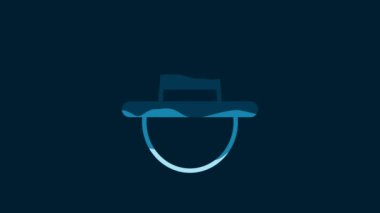 White Canadian ranger hat uniform icon isolated on blue background. 4K Video motion graphic animation.