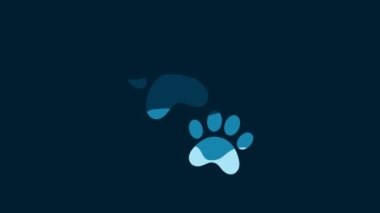 White Paw print icon isolated on blue background. Dog or cat paw print. Animal track. 4K Video motion graphic animation.