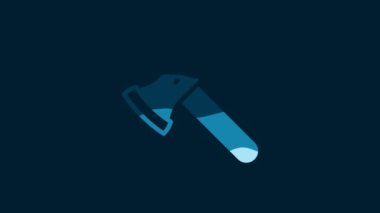 White Wooden axe icon isolated on blue background. Lumberjack axe. 4K Video motion graphic animation.