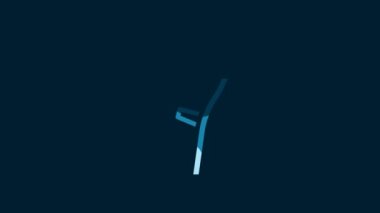 White Scythe icon isolated on blue background. Happy Halloween party. 4K Video motion graphic animation.