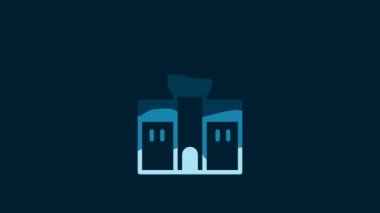 White Church building icon isolated on blue background. Christian Church. Religion of church. 4K Video motion graphic animation.