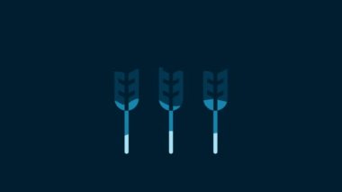 White Cereals set with rice, wheat, corn, oats, rye, barley icon isolated on blue background. Ears of wheat bread symbols. 4K Video motion graphic animation.