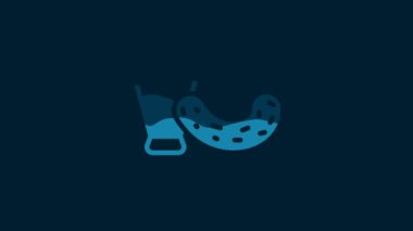 White Glass with vodka and cucumber icon isolated on blue background. 4K Video motion graphic animation.