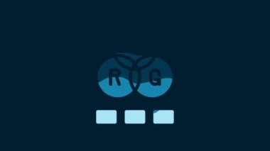 White RGB color mixing icon isolated on blue background. 4K Video motion graphic animation.
