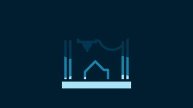 White 3D printer icon isolated on blue background. 4K Video motion graphic animation.