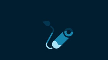 White Paint roller brush icon isolated on blue background. 4K Video motion graphic animation.